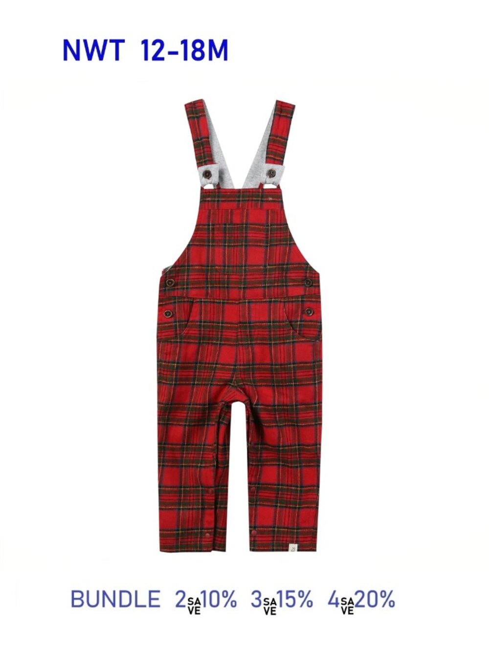 NWT - Festive Red Plaid Brushed Cotton Woven Overalls - size 12-18M Me & Henry